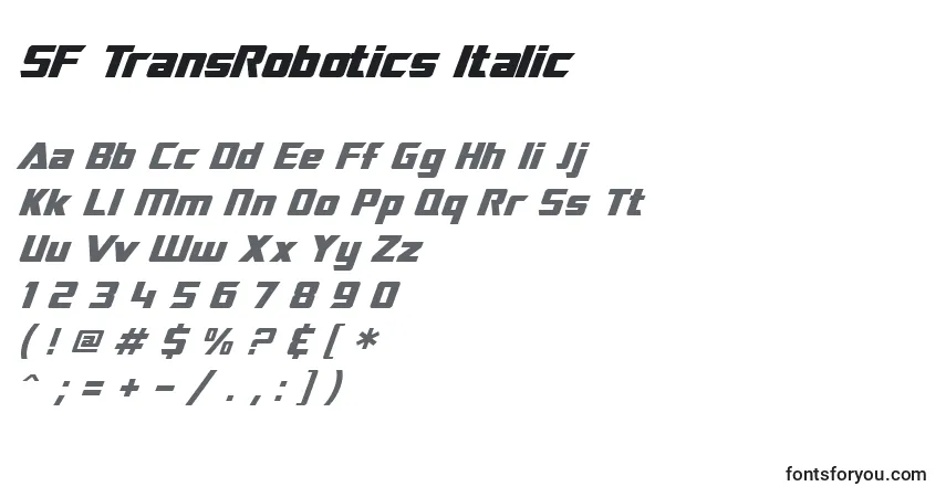 Шрифт SF TransRobotics Italic – алфавит, цифры, специальные символы