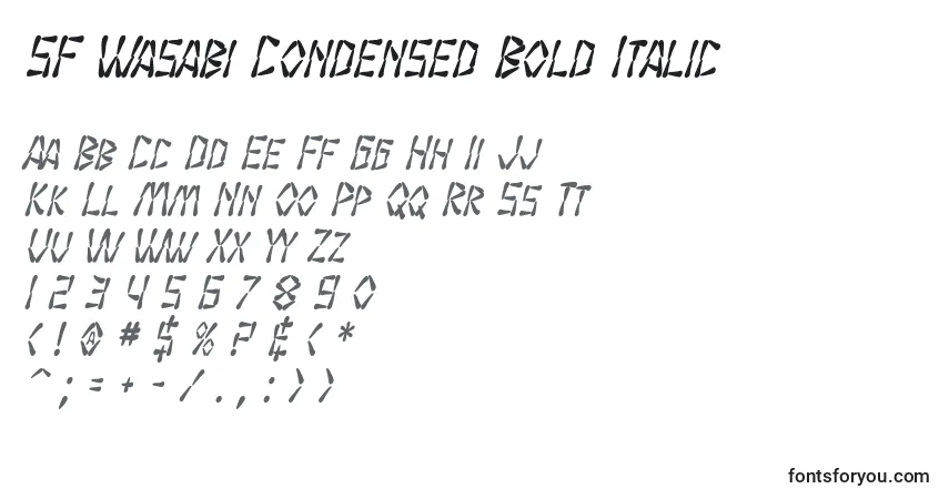 Шрифт SF Wasabi Condensed Bold Italic – алфавит, цифры, специальные символы