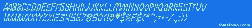 フォントSF Wasabi Condensed Bold Italic – 青い背景に緑のフォント