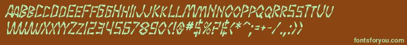 フォントSF Wasabi Condensed Bold Italic – 緑色の文字が茶色の背景にあります。