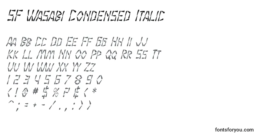A fonte SF Wasabi Condensed Italic – alfabeto, números, caracteres especiais