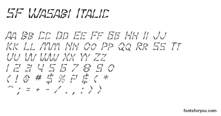 Шрифт SF Wasabi Italic – алфавит, цифры, специальные символы