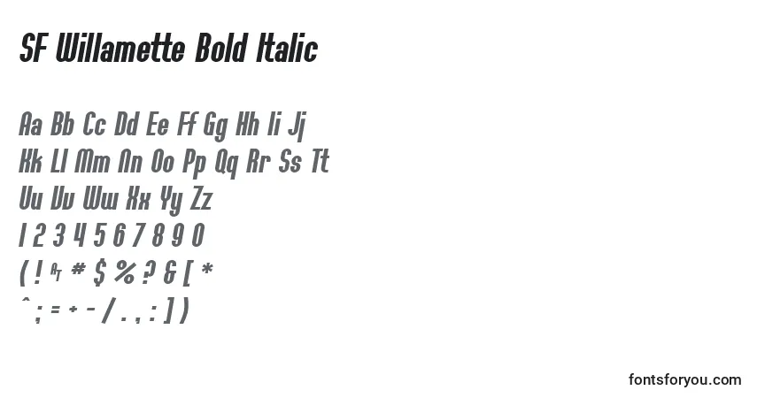 A fonte SF Willamette Bold Italic – alfabeto, números, caracteres especiais