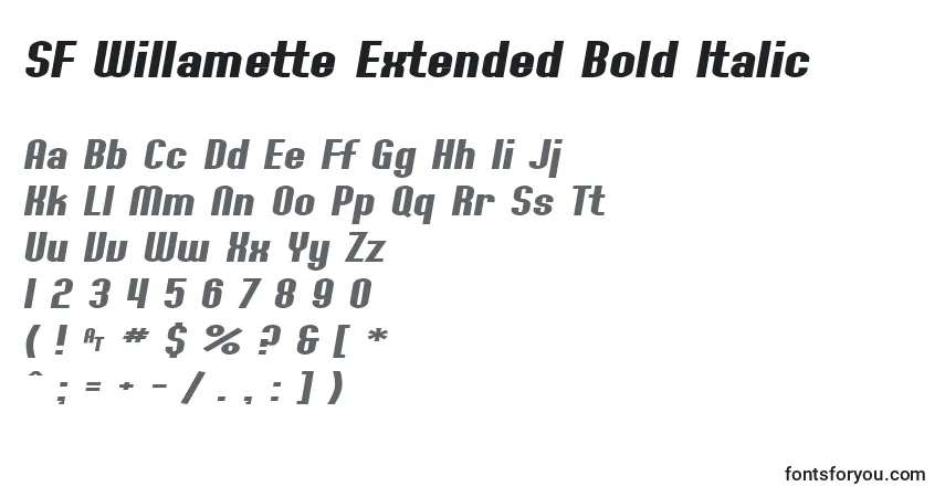 Шрифт SF Willamette Extended Bold Italic – алфавит, цифры, специальные символы