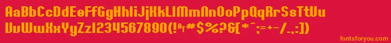 SF Willamette Extended Bold-Schriftart – Orangefarbene Schriften auf rotem Hintergrund