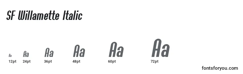 Размеры шрифта SF Willamette Italic