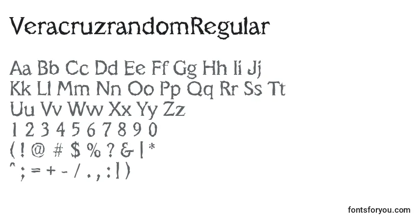 Czcionka VeracruzrandomRegular – alfabet, cyfry, specjalne znaki