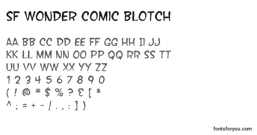 A fonte SF Wonder Comic Blotch – alfabeto, números, caracteres especiais
