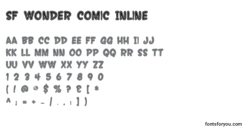 A fonte SF Wonder Comic Inline – alfabeto, números, caracteres especiais
