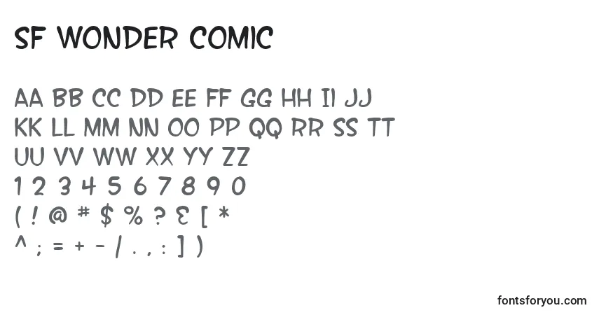 A fonte SF Wonder Comic – alfabeto, números, caracteres especiais