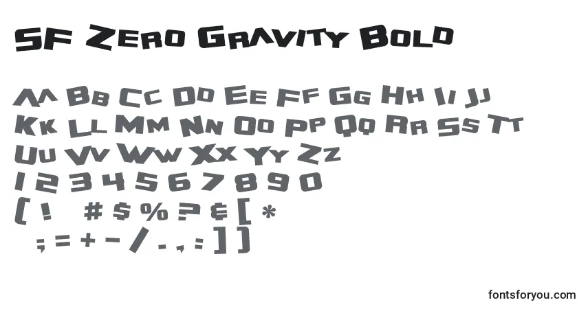 A fonte SF Zero Gravity Bold – alfabeto, números, caracteres especiais