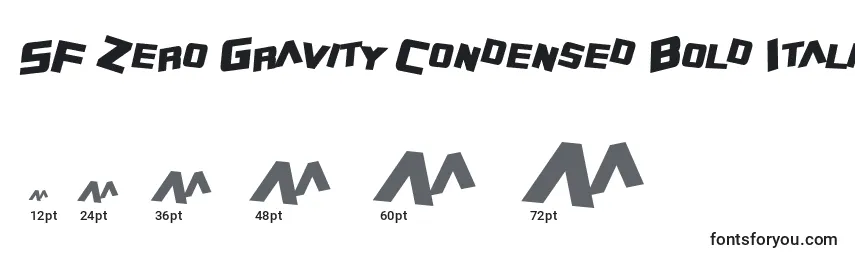 Tamanhos de fonte SF Zero Gravity Condensed Bold Italic