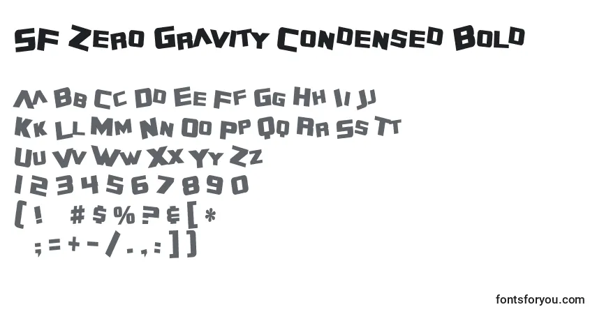 A fonte SF Zero Gravity Condensed Bold – alfabeto, números, caracteres especiais