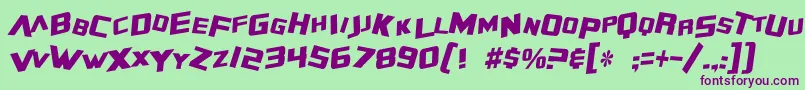 Czcionka SF Zero Gravity Condensed Italic – fioletowe czcionki na zielonym tle
