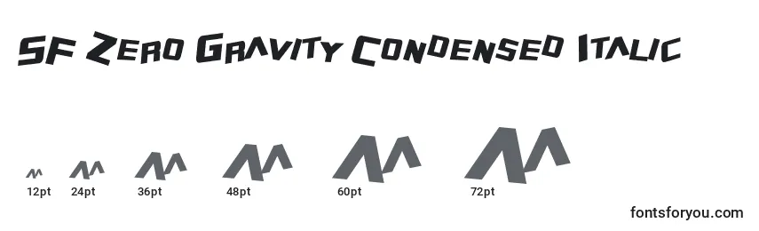 Größen der Schriftart SF Zero Gravity Condensed Italic