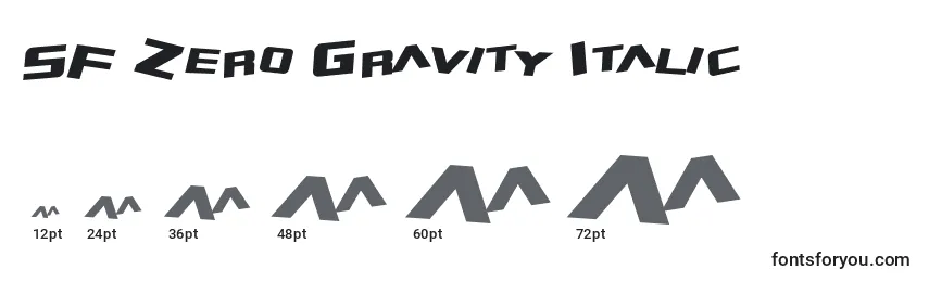 Tamaños de fuente SF Zero Gravity Italic