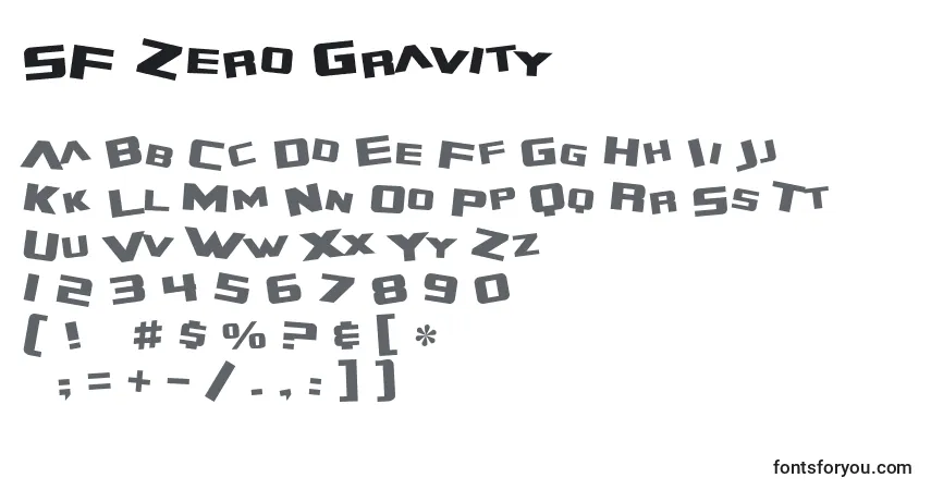 Schriftart SF Zero Gravity – Alphabet, Zahlen, spezielle Symbole