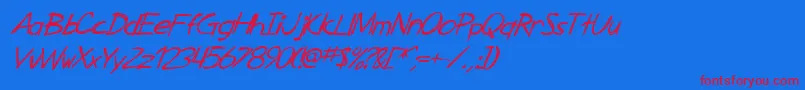 SF Zimmerman Italic-Schriftart – Rote Schriften auf blauem Hintergrund