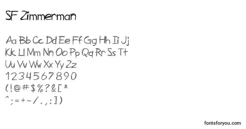 A fonte SF Zimmerman – alfabeto, números, caracteres especiais