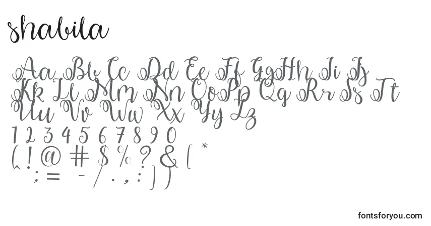 Шрифт Shabila (140559) – алфавит, цифры, специальные символы