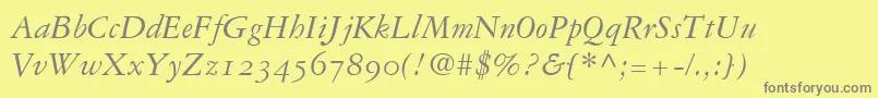 GaramondRepriseOldstyleSsiNormal-fontti – harmaat kirjasimet keltaisella taustalla