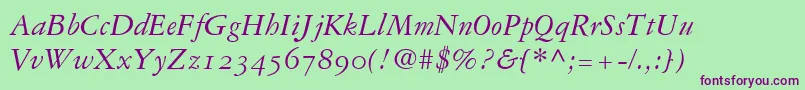 GaramondRepriseOldstyleSsiNormal-fontti – violetit fontit vihreällä taustalla