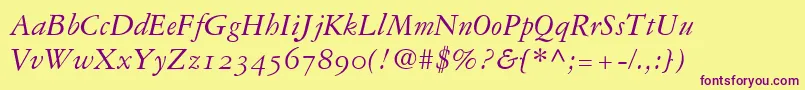 GaramondRepriseOldstyleSsiNormal-fontti – violetit fontit keltaisella taustalla