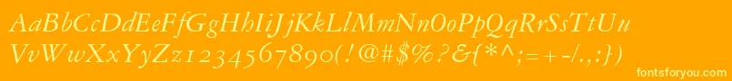 GaramondRepriseOldstyleSsiNormal-fontti – keltaiset fontit oranssilla taustalla
