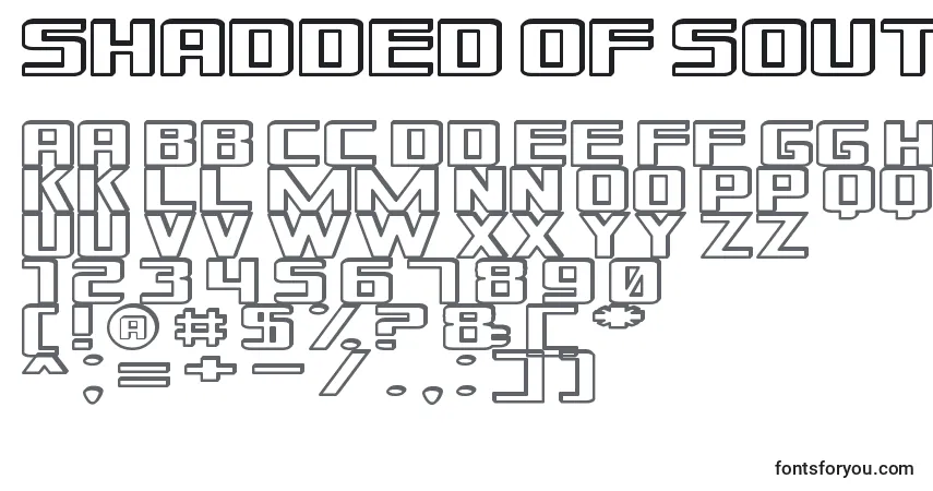 A fonte Shadded of South – alfabeto, números, caracteres especiais