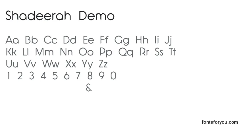 Schriftart Shadeerah Demo – Alphabet, Zahlen, spezielle Symbole