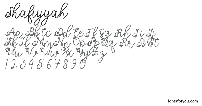 Czcionka Shafiyyah (140570) – alfabet, cyfry, specjalne znaki