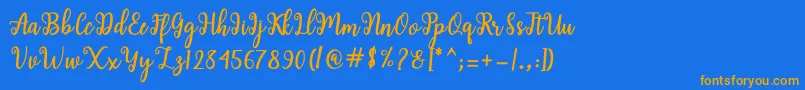 Shaila Script Font – Orange Fonts on Blue Background