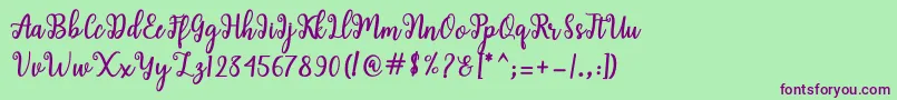 Shaila Script Font – Purple Fonts on Green Background