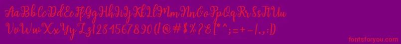 Shaila Script-fontti – punaiset fontit violetilla taustalla