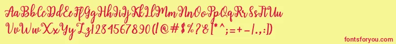 Shaila Script Font – Red Fonts on Yellow Background