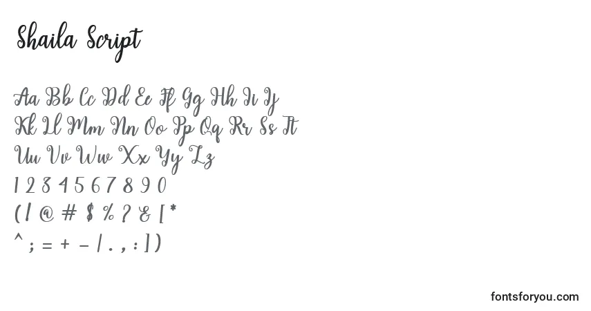A fonte Shaila Script (140573) – alfabeto, números, caracteres especiais