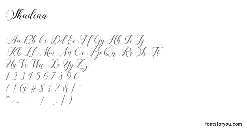 Шрифт Shailena – алфавит, цифры, специальные символы