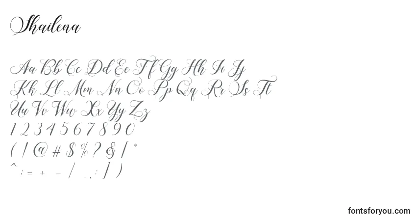 Schriftart Shailena (140575) – Alphabet, Zahlen, spezielle Symbole