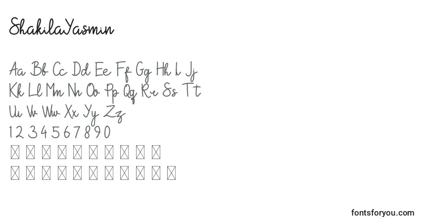 ShakilaYasmin-fontti – aakkoset, numerot, erikoismerkit