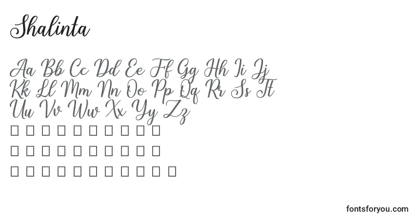 Czcionka Shalinta – alfabet, cyfry, specjalne znaki