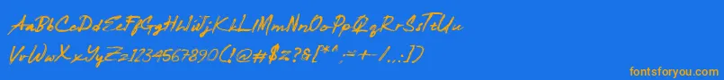 フォントShallows – オレンジ色の文字が青い背景にあります。