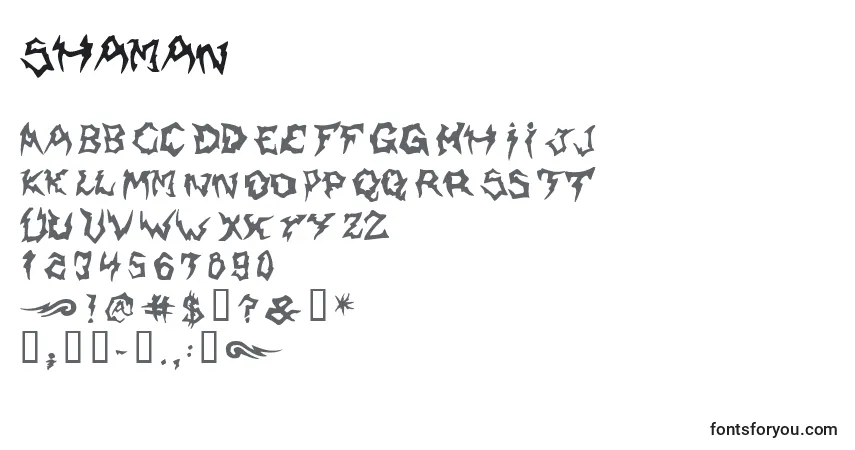 Schriftart Shaman (140587) – Alphabet, Zahlen, spezielle Symbole