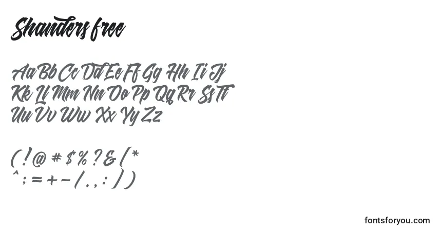 Schriftart Shanders free – Alphabet, Zahlen, spezielle Symbole