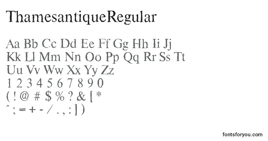 Fuente ThamesantiqueRegular - alfabeto, números, caracteres especiales