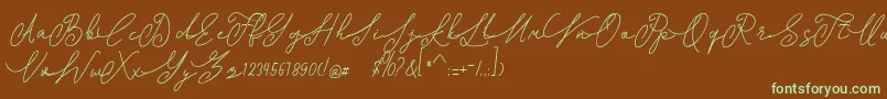 shangrela-Schriftart – Grüne Schriften auf braunem Hintergrund