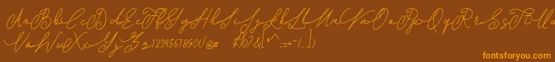 shangrela-Schriftart – Orangefarbene Schriften auf braunem Hintergrund