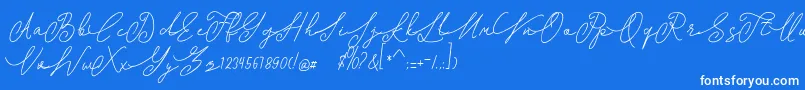 shangrela-Schriftart – Weiße Schriften auf blauem Hintergrund