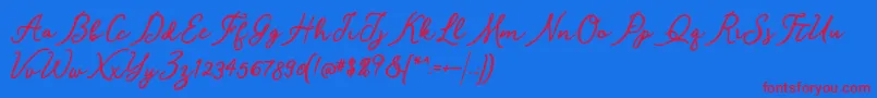 Shantik-Schriftart – Rote Schriften auf blauem Hintergrund