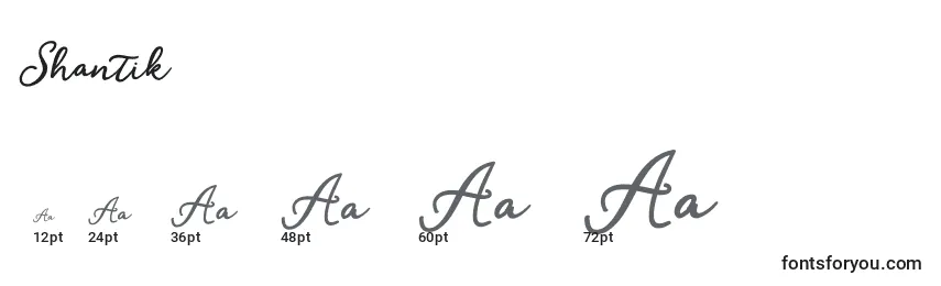 Размеры шрифта Shantik