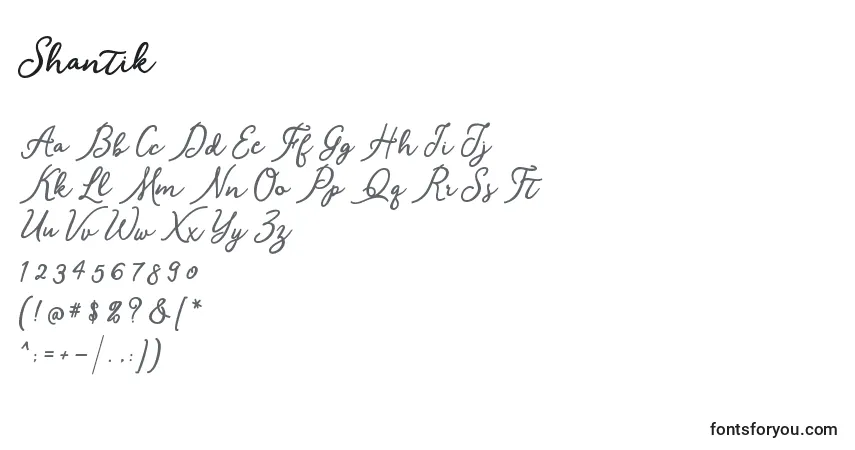 Czcionka Shantik (140596) – alfabet, cyfry, specjalne znaki